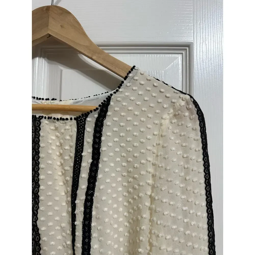 J.crew lace trim swiss dot long‎ sleeve blouse size 8 #06687